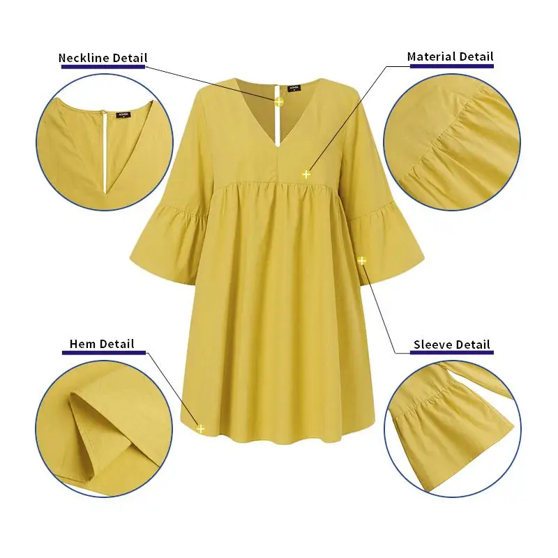 

Bohemian Summer Dress Women 3/4 Flare Sleeve Party Sundress Plus Size Holiday Beach Mini Dress 2021 Plus Size Vestidos
