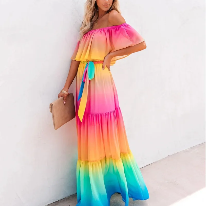 

Women Long Dress African Maxi Stylish Off The Shoulder Pleated New Fashion 2020 Bazin Sexy Dashiki Elegant Lady Female Dress
