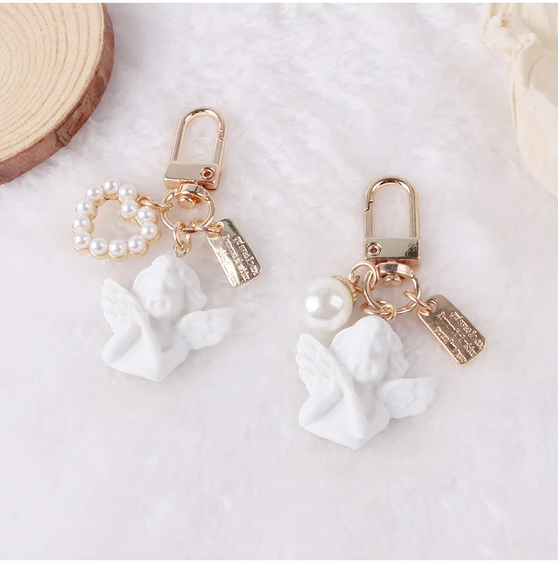 Креативный ретро брелок с ангелом из смолы Простой Жемчуг ЛЮБОВЬ сплав