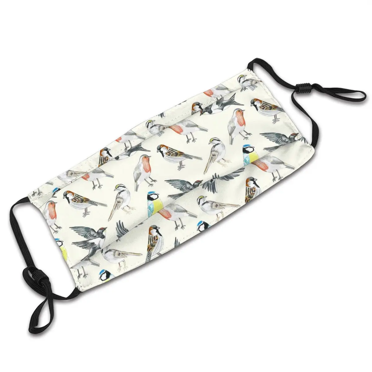 

Illustrated Birds Washable Trendy Mouth Face Mask Windproof Cold Proof with Filter Polyester Protection Cover Respirator for Men