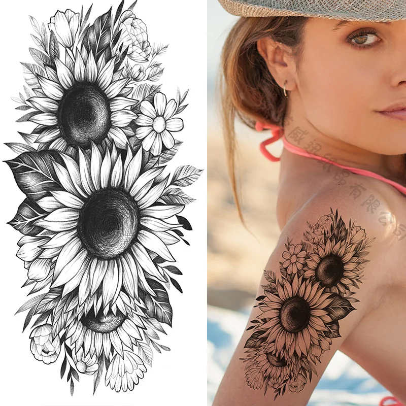 

Waterproof Temporary Tattoo Sticker Sketch flowers roses Fake Tatoo Breast Chest Back Belly Flash Tatto For Women Men