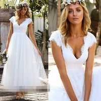 mrs win wedding dress elegant deep v neck white beach bridal dresses plus size ankle length vestido de novia wedding gowns hr009