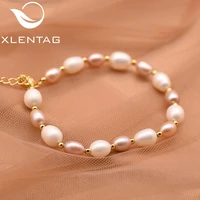 xlentag handmade fresh water white pink pearl beads bracelet adjustable women chains cute fashion jewelry for girls party gb0123