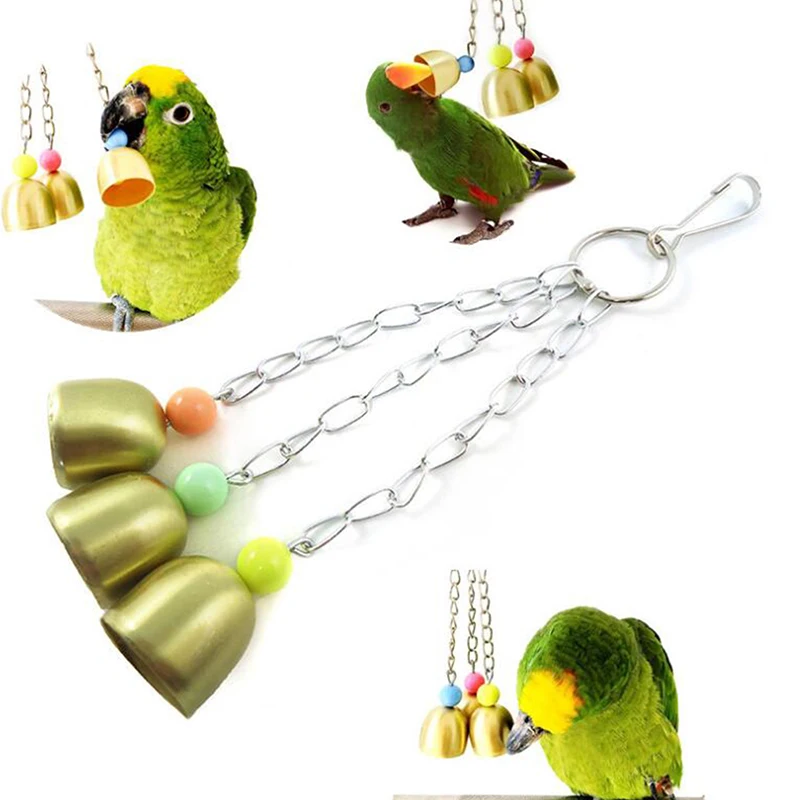 Cockatiel Parrot Toys Steel Hanging Bell Cage for Parrots Bird Squirrel Funny Chain Swing Toy Pet Supplies | Дом и сад