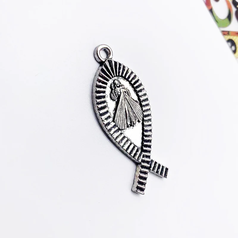 Религиозная эмалированная рыба Иисус Мэри Крест Шарм Модный кулон | Украшения и