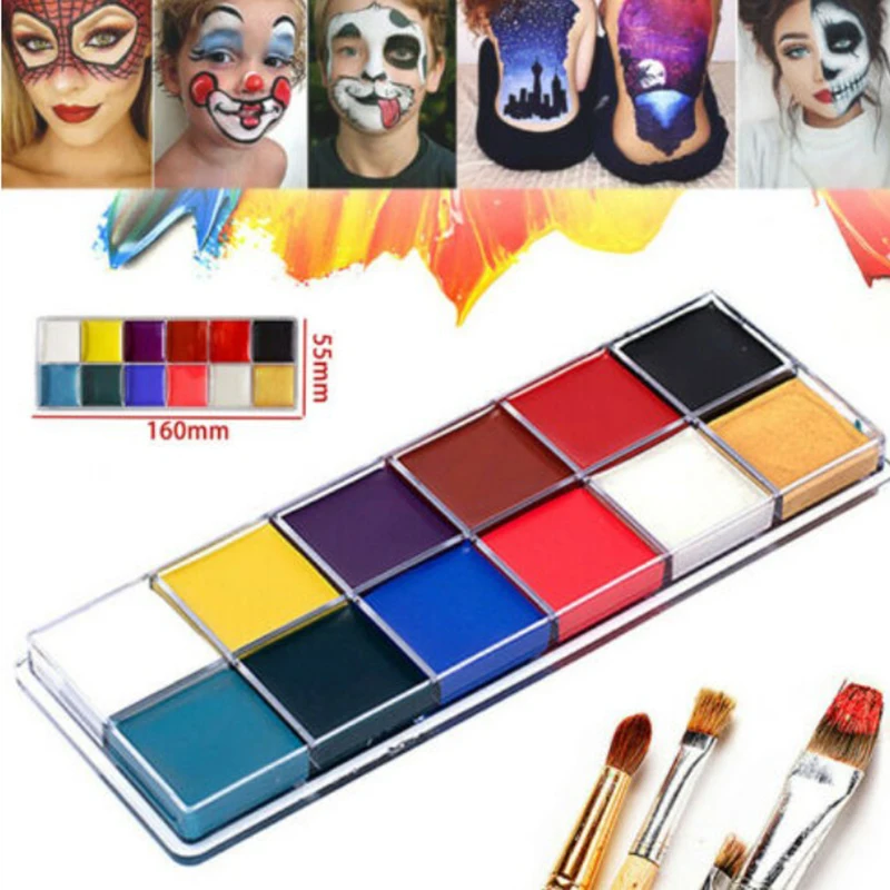 

12 Colors Flash Tattoo Face Body Paint Oil Painting Art use in Halloween Party Fancy Dress Beauty Makeup Tool