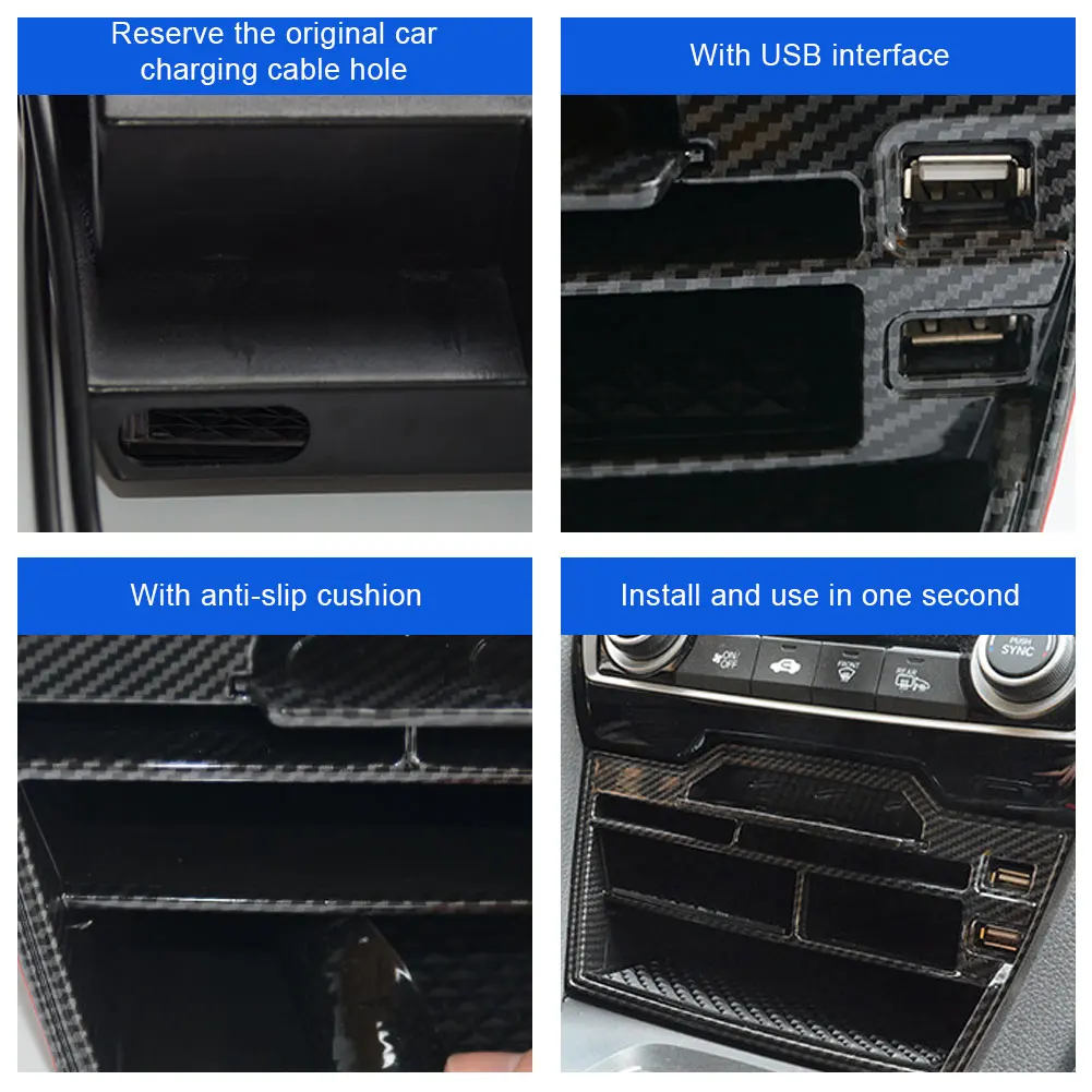 

Console Storage Box Coins Trays Cards Organizer with Dual USB Outlet Cable for Honda Civic 2016-2020 Car Accessories Interior