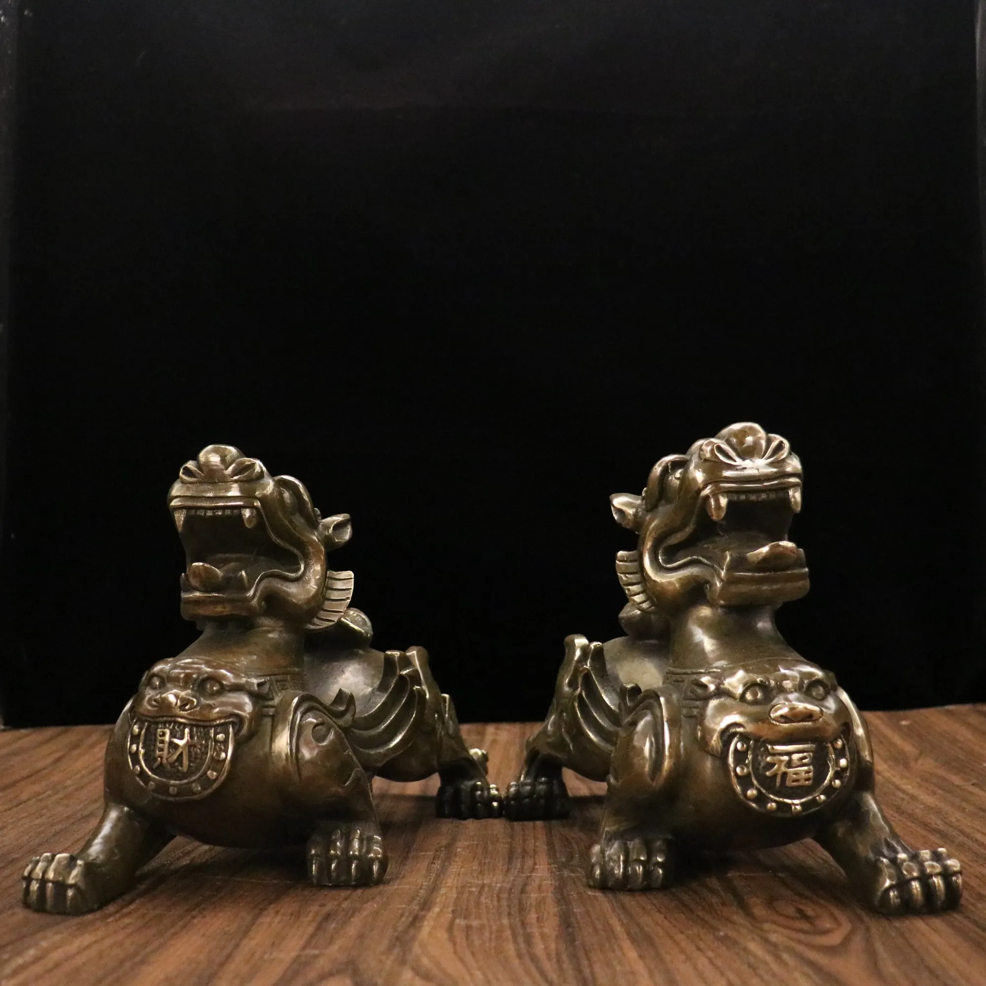 

11"Tibetan Temple Collection Old Bronze Patina Fortune brave troops statue a pair Gather fortune ornament Town house Exorcism