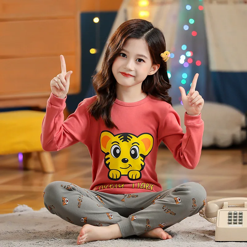 

Cotton Children Autumn Long Sleeved Pajamas Set Clothing For Boys Girls Cartoon Tops+Pants 2pcs Pyjamas Kids Underwear Outfits