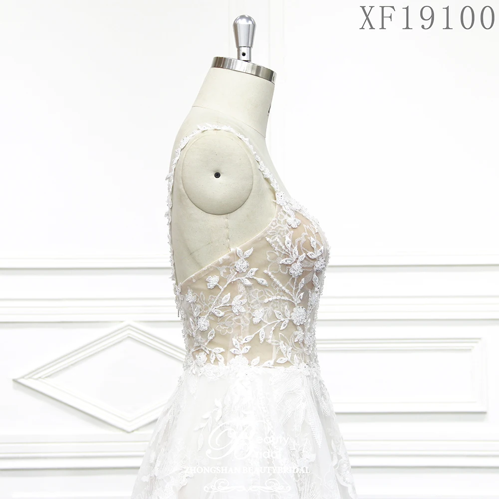 2020 Wedding Dresses Beautybridal 100% Real Photos Luxury  Court Train Lace Appliques Cap Sleeve Wedding Dress Vestido XF19100