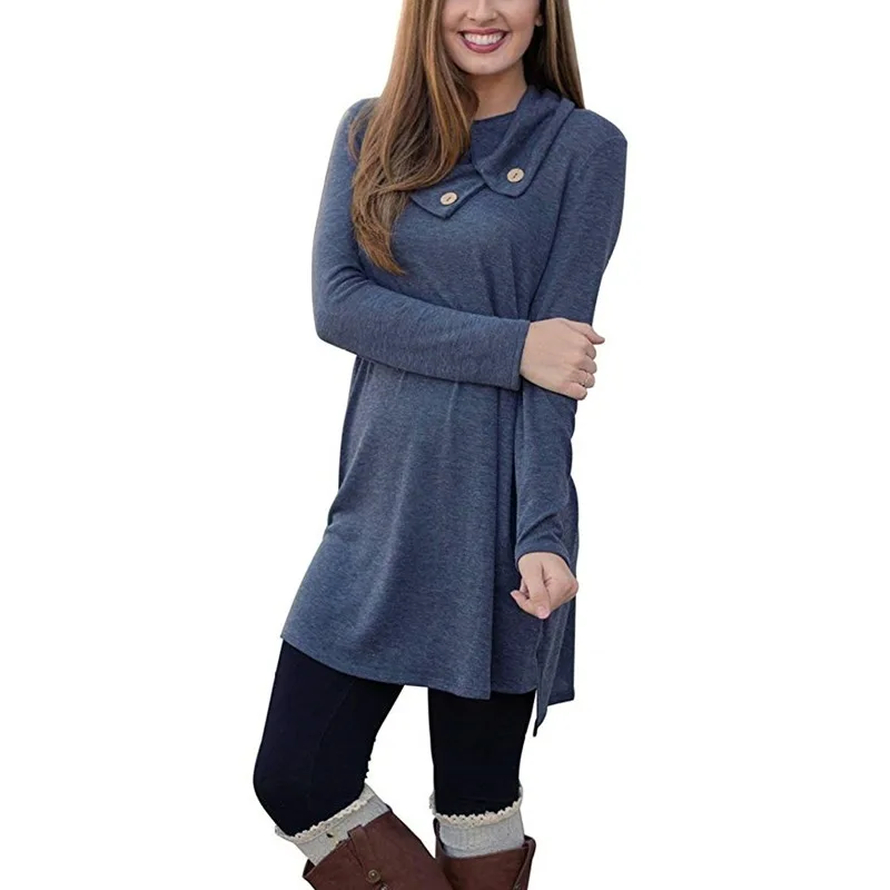 

Autumn and winter hot style ebay Europe and the United States women's long sleeve pure color T-shirt leisure dress