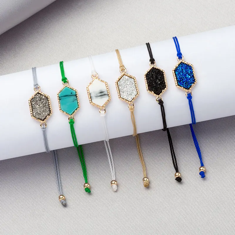 Модный камень смола Druzy браслет Drusy геометрический шестиугольник из