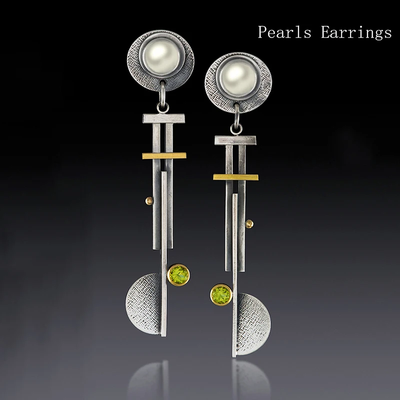 Newest Round White Pearl Earrings Two Tone Long Dangle Metal Rod Statement Pinwheel Blade For Women Jewelry | Украшения и