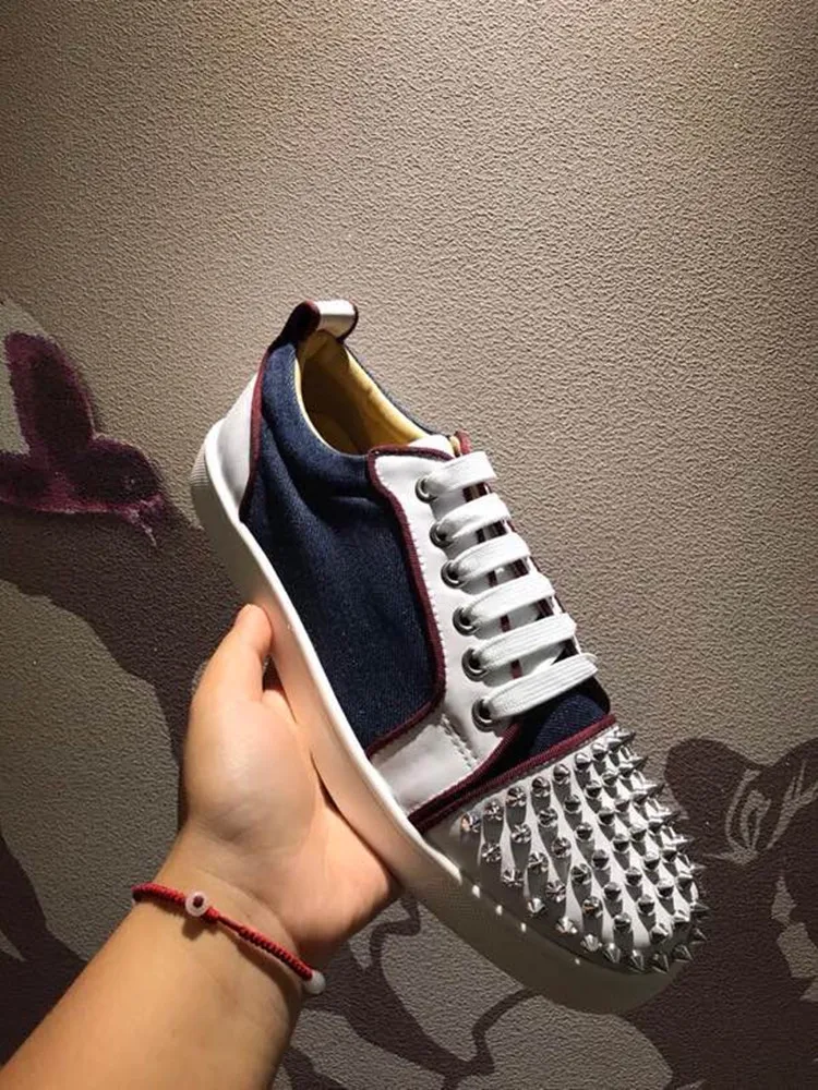 Мужские дизайнерские туфли с заклепками красные из натуральной кожи | Обувь