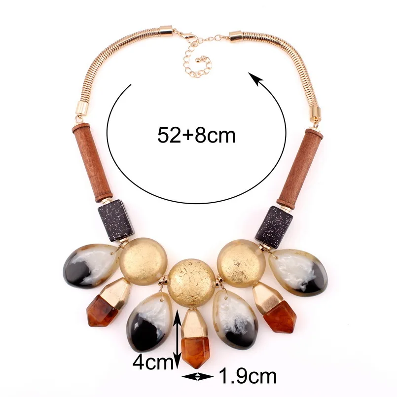 Gold Color Chain Big Chunky Necklace For Women Florosy Brand Jewelry Wood Resin Material Statement Pendant | Украшения и