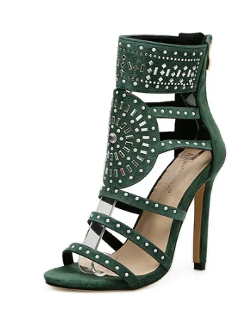 

Straight Roman shoes cut-out laser diamond high heel women's cool boots 40 yards