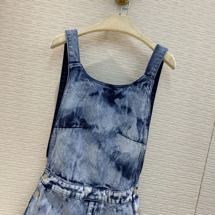 2020 New Spring&summer  Tie Dye  Zipper Fly  Softener  Loose  Overalls  Women Shorts