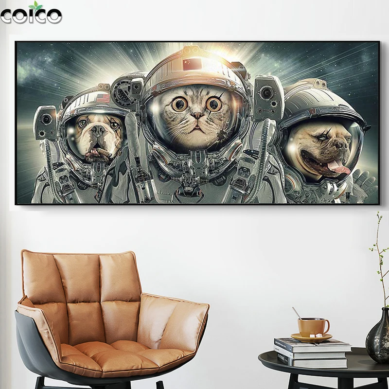 

Parrot Pirate Cat Dog Astronaut Poster On The Wall Abstract Animal Canvas Painting Retro Art 3D Modern Living Room Decor Prints