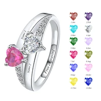 xiaojing personalized 925 sterling silver rings custom heart birthstone ring with 2 names jewelry for her mother days gifts