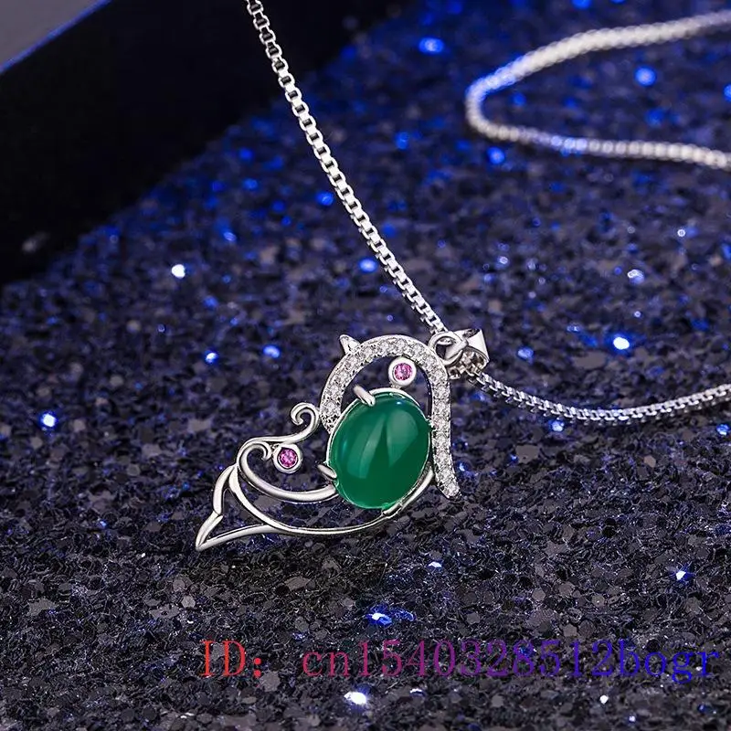 

Jade Dolphin Pendant Chalcedony Fashion Necklace Jewelry Chinese Charm Amulet Natural Gifts 925 Silver Hetian Women