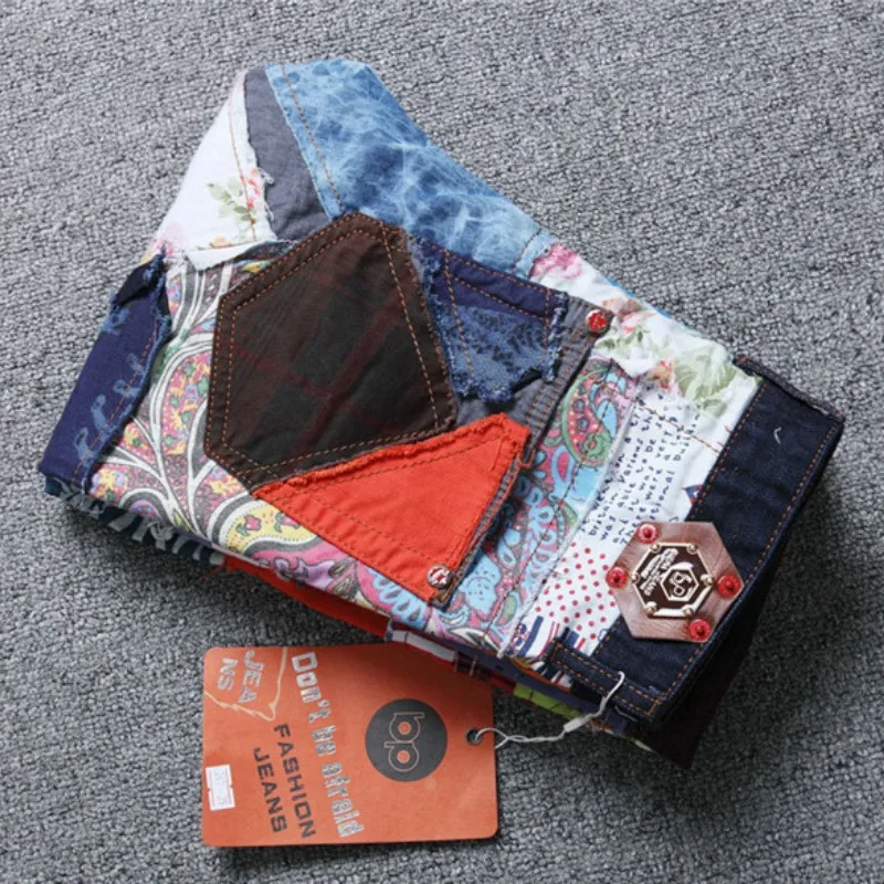 Colorful Spliced Jeans Men Denim Pant Patch Fashion Slim Fit Designer Jeans Casual Show Denim Joggers Macacao Masculino Jeans