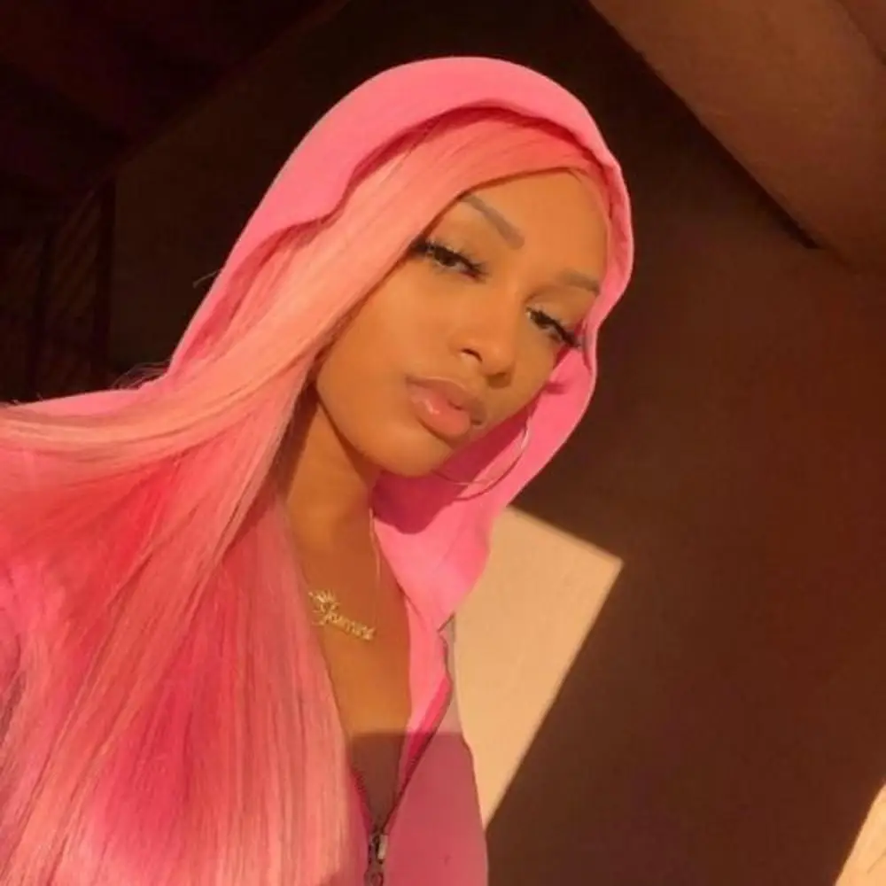 

DLME Wig Long Straight Pink Hair Color Synthetic Lace Wigs Glueless Baby Hair Lace Front Wigs for Women