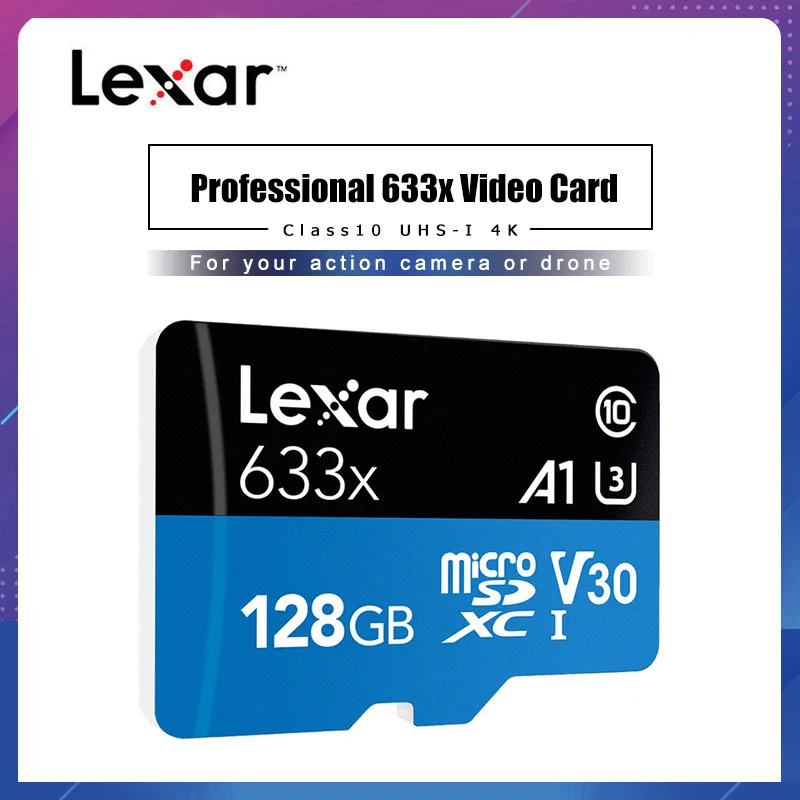 Карта памяти Lexar Micro SD 100% оригинал 128 ГБ 32 класс 10 633x64 высокая скорость 95 МБ/с./с |