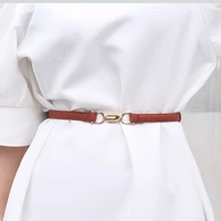 fashion pu leather belts for women adjustable 60 90cm waist strap ladies thin skinny metal gold buckle waistband dress girdle