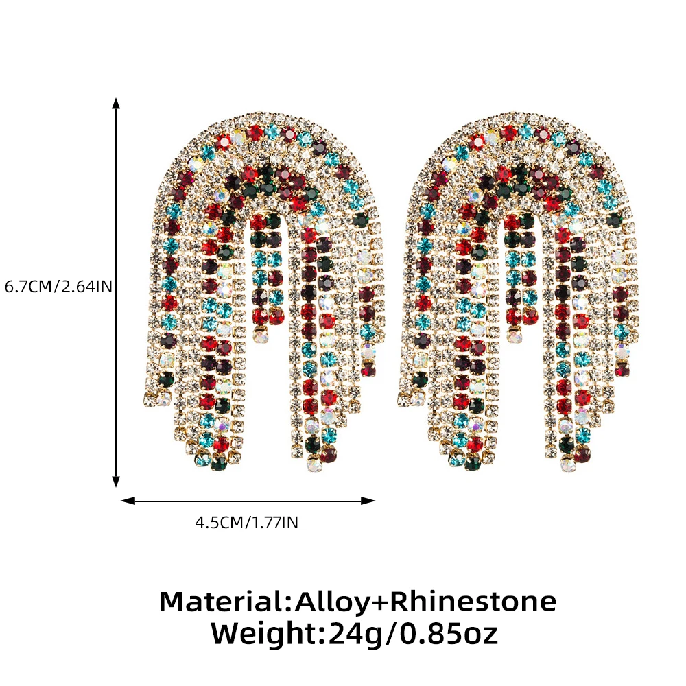 

Fashion New Luxury Shiny Rhinestone Tassel Dangle Earrings Women Colorful Bling Water Drop Geometric Earrings