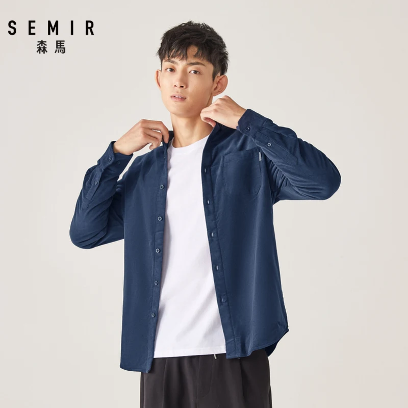Рубашка SEMIR мужская с длинным рукавом однотонная Вельветовая флисовая рубашка