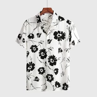 2021 new temperament ventilation men summer high quality t shirt printed loose male short sleeve beach lapel casual versatile