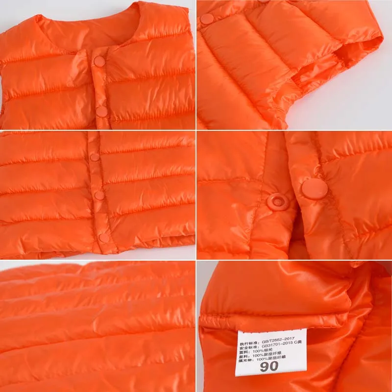 Детский жилет мягкий теплый пуховый с круглым воротником для мальчиков и девочек