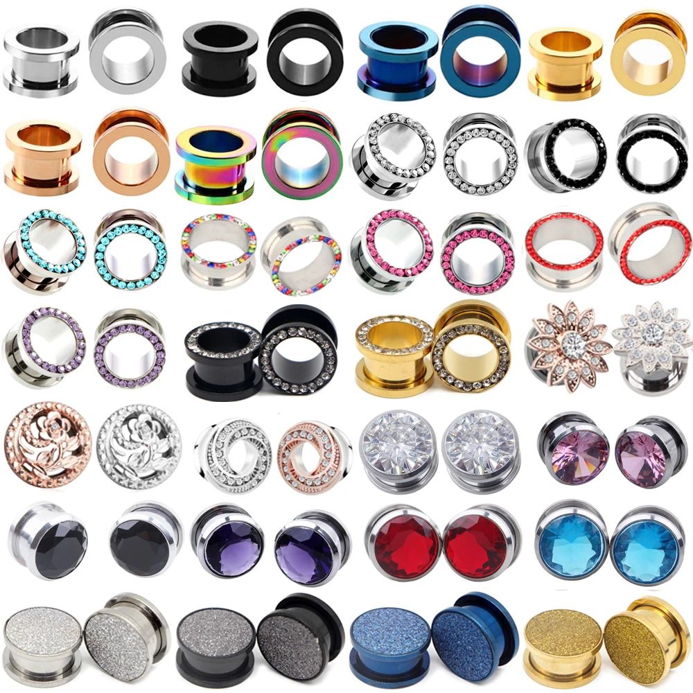 1pair 316L Stainless Steel Ear Plugs and Tunnels Ear Piercings Oreja Screwed Earring Expander Ear Gauges Body Jewelry for women