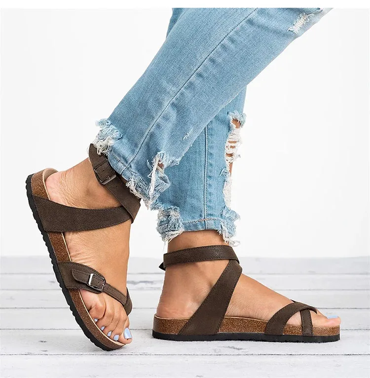 

MR CO 2020 новые женские кожаные повседневные сандалии на плоской подошве кожаные Вьетнамки пляжная обувь с ремнем и пряжкой женские в римском ...