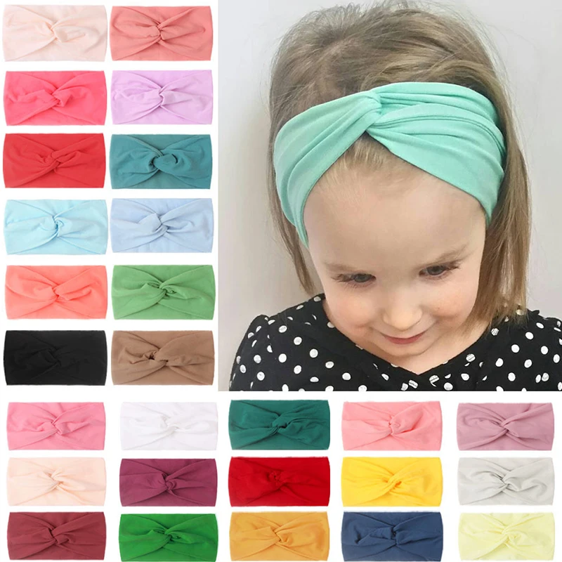 

2021 Nylon Cross Cross Top Knot Elastic Hair Bands for Women Soft Solid Color Turban Headbands Women Girls Hair Accessories