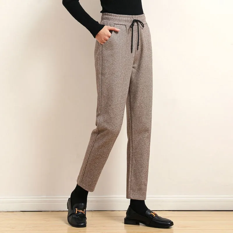 

Осенне-зимние женские шерстяные брюки, плотные теплые повседневные брюки-шаровары с высокой талией, новые брюки до щиколотки, Женский блейз...