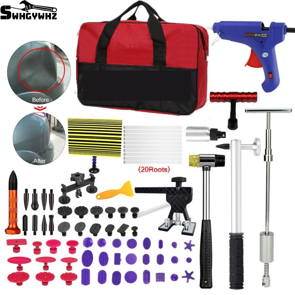 

Car Dent Puller Kit - Car Paintless Repair Dent Removal Puller Kit Tools Dent Puller Slide Hammer Removal Kits Glue Gun