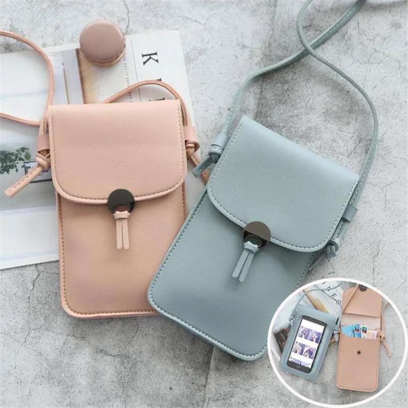 

Transparent Touch Screen Retro Simple Mobile Phone Bag 2021 Women PU Chain Messenger Bags Small Flap Bag Mini Shoulder Bag