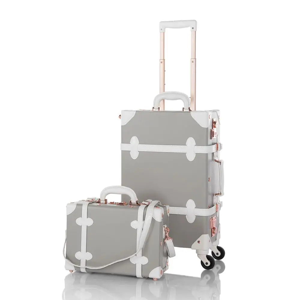 Light Grey COTRUNKAGE Серый 1" 20"-2" Ретро Чехол из искусственной кожи в винтажном стиле для костюма на колесиках 2 шт Набор для багажа женский для путешествий с Чехол - Цвет: Light Grey