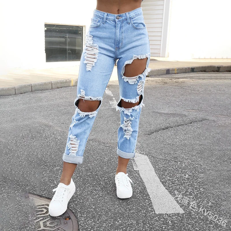 

summer fashion ripped jeans for women High waist pants Women's pocket Draw back trousers jeans woman pants women jeans