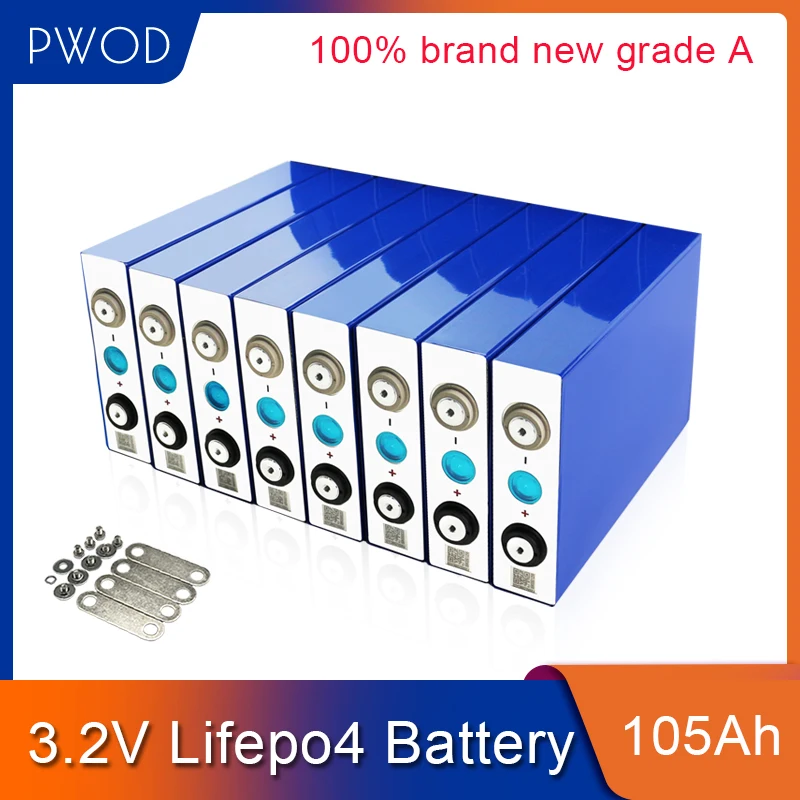 

PWOD 32PCS 3.2v 105ah Lifepo4 Battery 2021 NEW GRADE A Lithium Phosphate Cell 12V 24V 36V 48V for Solar RV Pack EU US Tax Free