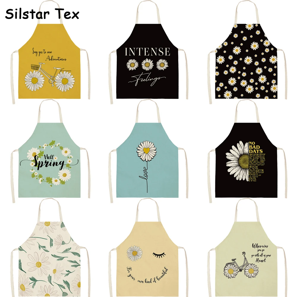 

Silstar Tex Daisy Flower Apron Cooking Aprons Dress Pinafore Woman Coffee Barber Long Bib Kids Garden Beard Hot Sale