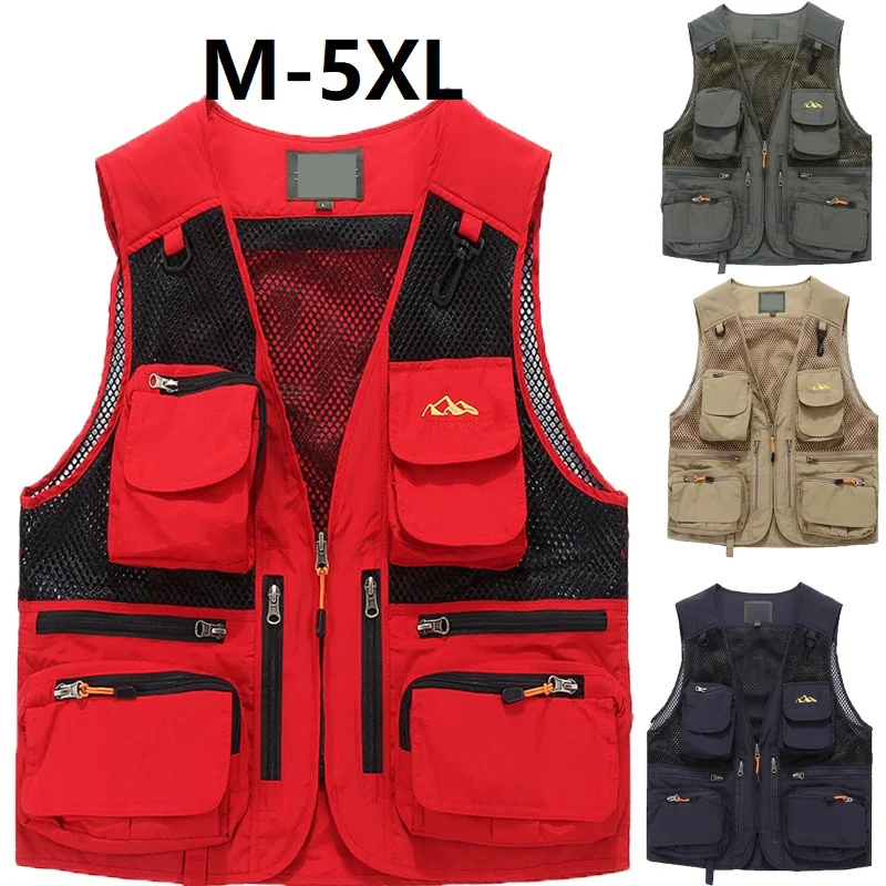 Summer fishing vest breathable multi-pockets mesh sleeveless jacket unloading photography hiking waistcoat big size5XL | Мужская одежда