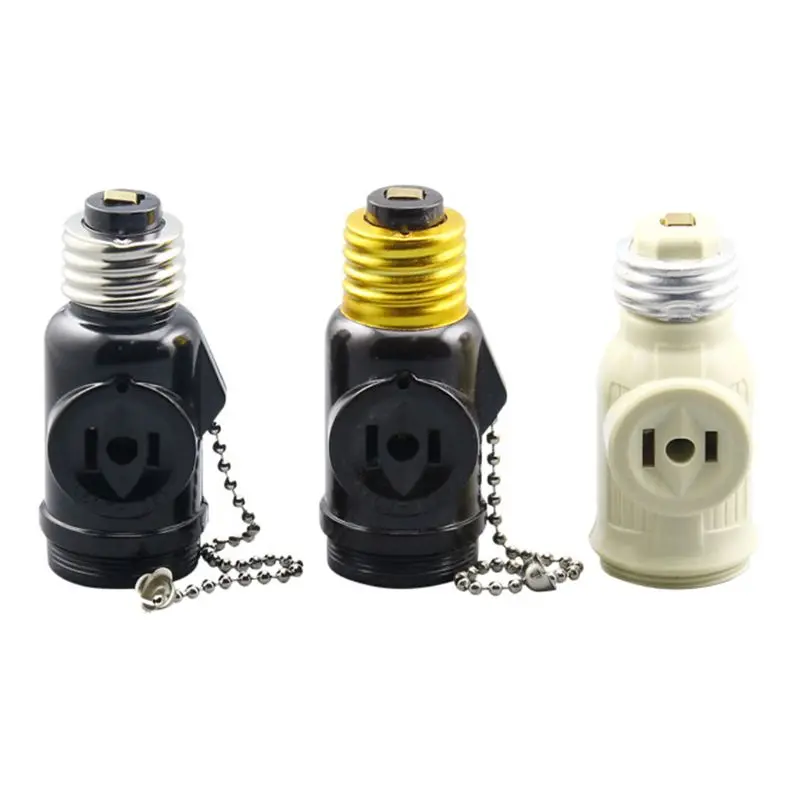 

E26 Bulb Socket to 2 Outlet Adapter Light Holder Splitter with/without Pull Chain Switch for Workshop Garage Utility Room