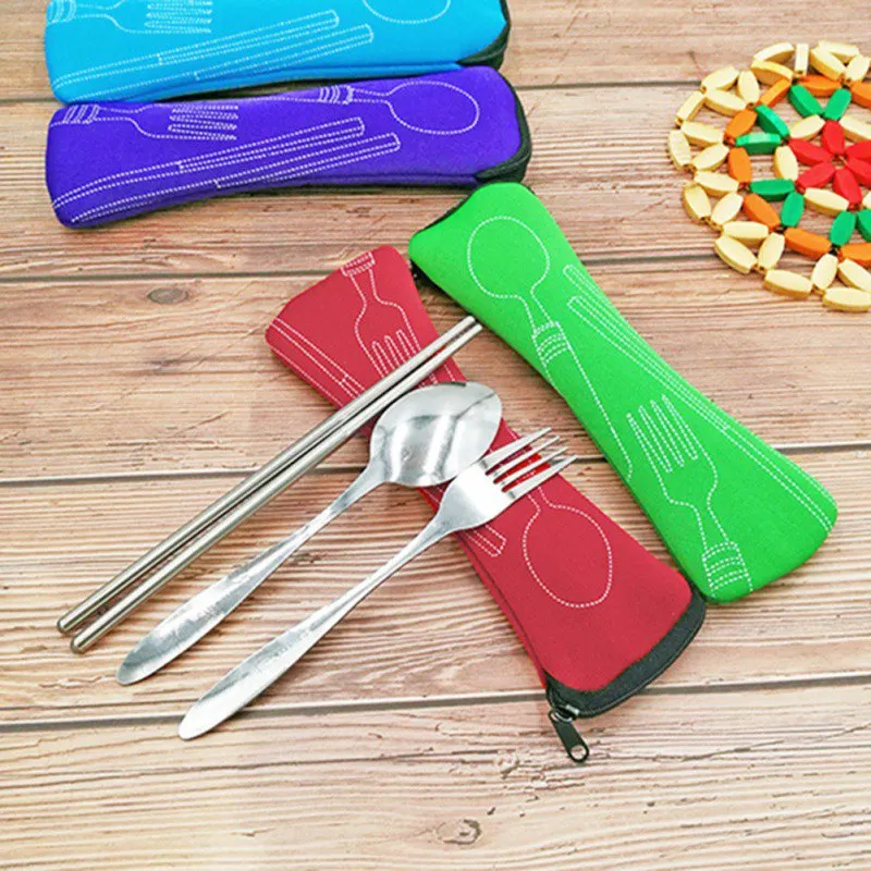 Портативная посуда из нержавеющей стали уличная сумка ткани 3 шт. Легкий кухонный