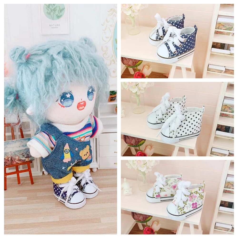 

New Floral Polka Dot Print Canvas Shoes 5cm For 1/6 BJD Doll Accessories Sneakers For Russian Handmade Ragdoll Doll Accessories