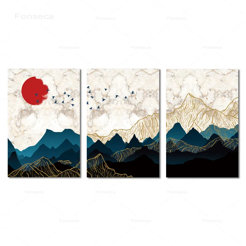 

Abstract Landscape Canvas Painting Chinese Style Mountains Scenery Art Poster Wall Pictures For Living Room Home Decoration