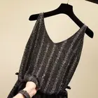 Женская шелковая майка со стразами, свободная короткая летняя футболка без рукавов с V-образным вырезом, 2021