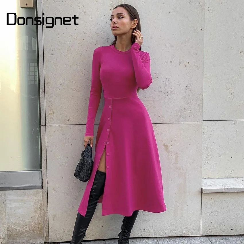 

Женское трикотажное платье с длинным рукавом и регулируемой талией