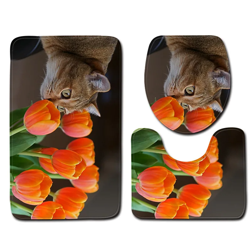 

Zeegle Cat Pattern Bathroom Carpet Microfiber Bath Mat Set 3Pcs Bathroom Rugs Anti-slip Mat For Toilet Bath Rugs Shower Carpets